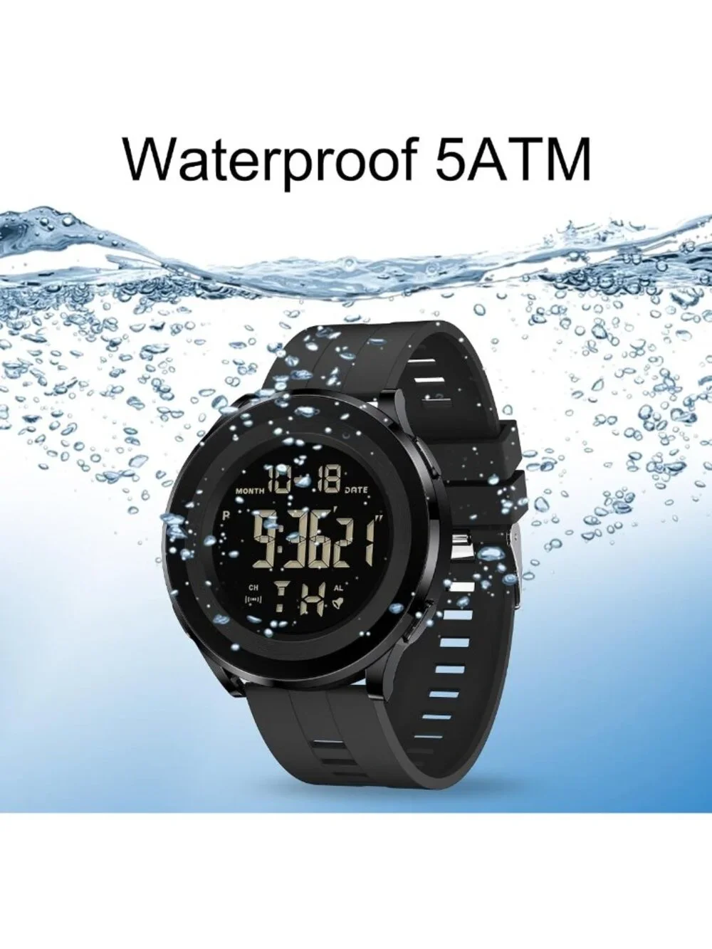 Men's Black Waterproof Tactical Military Digital Sports Watch - Durable